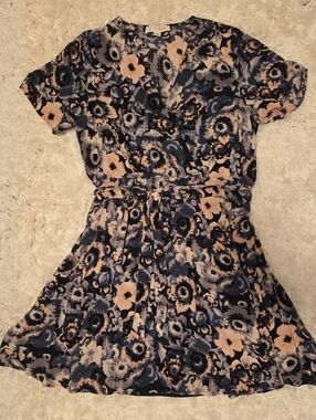 Floral Short Sleeve Wrap Dress - Navy & Blush